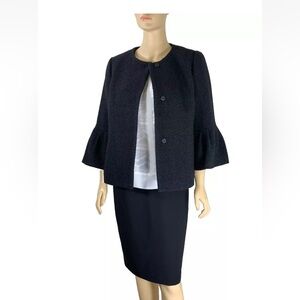 Talbots Women's Black Jacket Bell 3/4 Sleeve Front Snap Pockets Size 8
